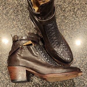 Stetson Strappy Brown Braided Leather Boots Size 7.5 8